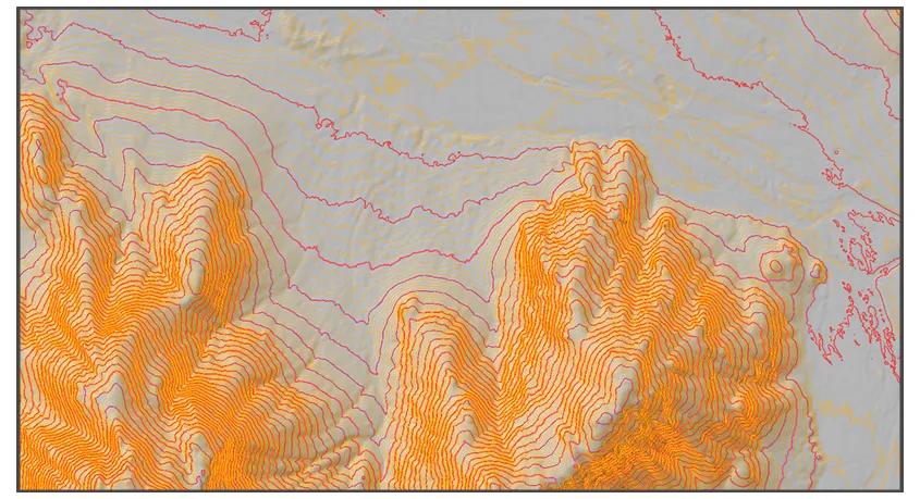 Contour lines generated from Riskscape DTM