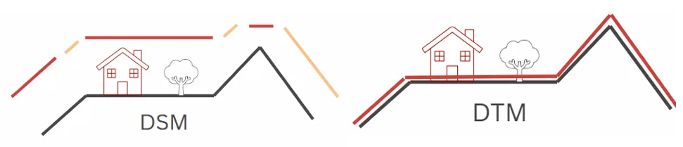 DTM vs DSM visual comparison